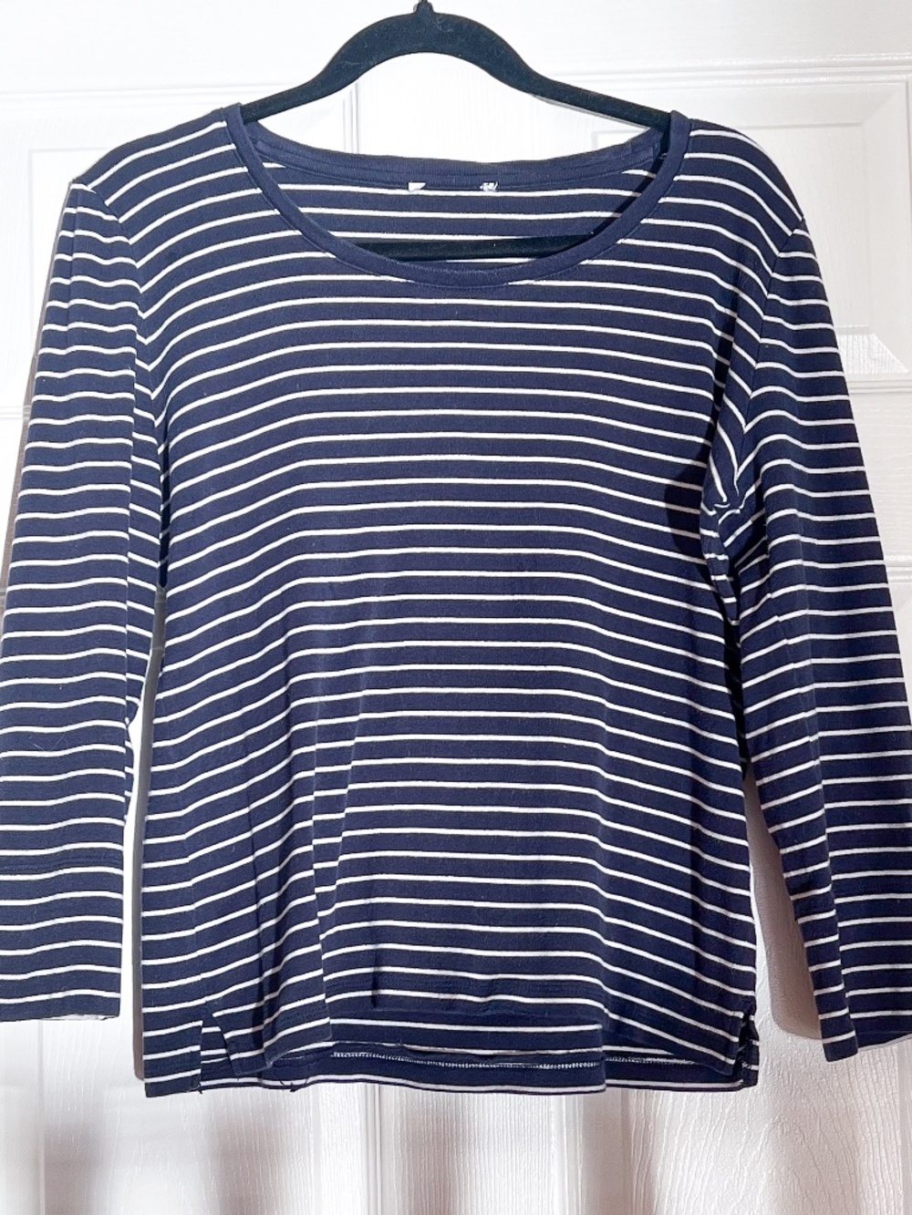Navy & White Striped Boatneck Long Sleeve Top | Coastal Euro Summer